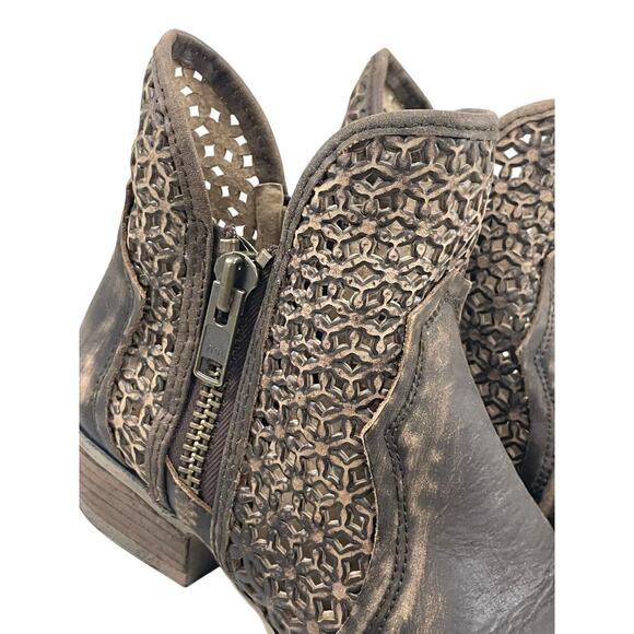 CIRCLE G BOOTS SHORT WESTERN CUTOUT SHORTIE DISTRESSED DOUBLE ZIPPERS SZ 8 Q5019 - Picture 14 of 16